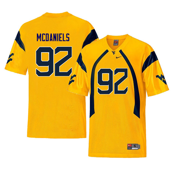 NCAA Men's Dalton McDaniels West Virginia Mountaineers Yellow #92 Nike Stitched Football College Throwback Authentic Jersey YS23A30KG